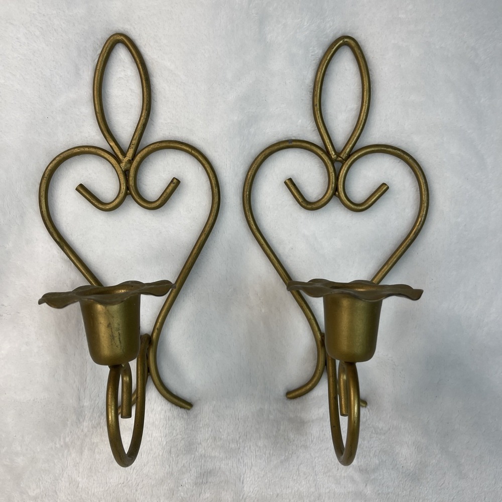 VTG Brass Wall Sconce Candle Holders Pair 8.25" Mid Century Hollywood Regency